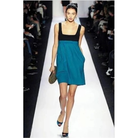 Diane Von Furstenberg Rosario Wool Dress Empire Waist Teal Square Neck 2 - Picture 1 of 7